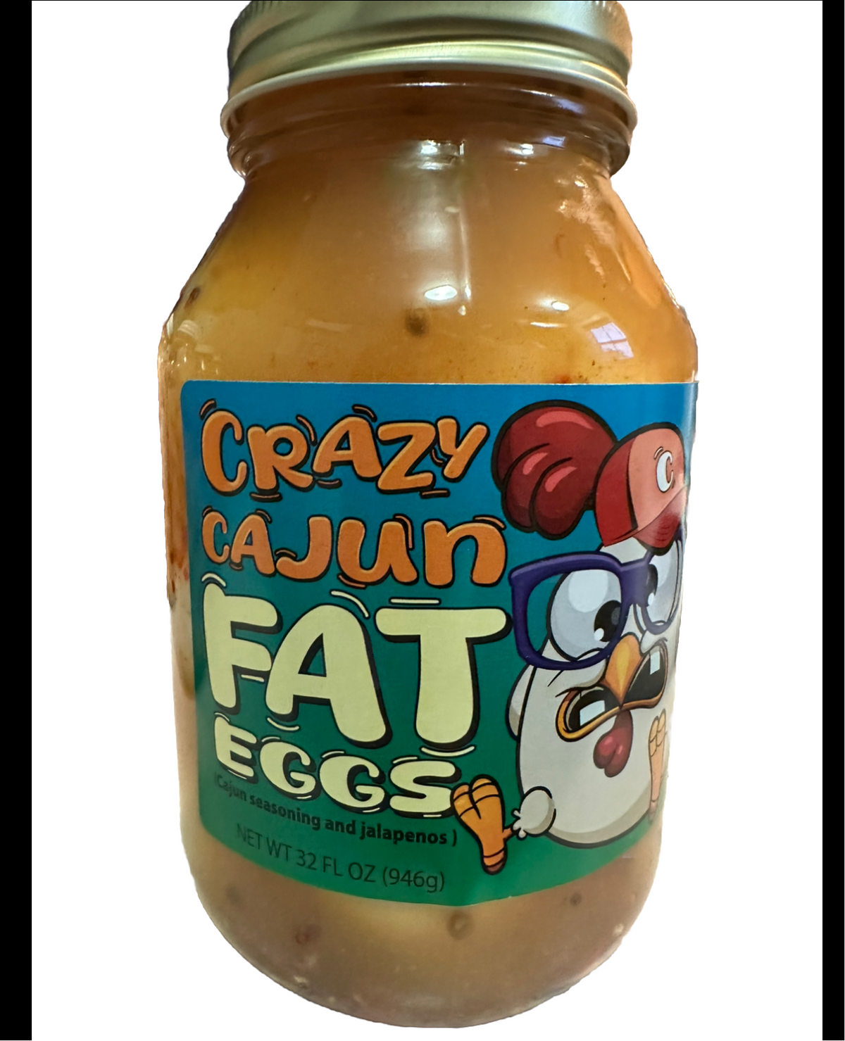 Crazy Cajun Pickled Jumbo Chicken Eggs & Jalapeños (32 fl oz)