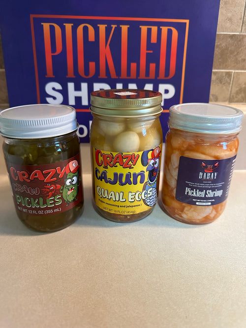 New Year’s Pickled Feast Bundle – Cajun Shrimp, Crawfish Pickles & Quail Eggs