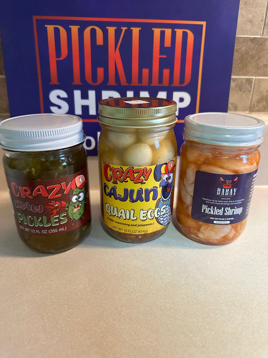 New Year’s Pickled Feast Bundle – Cajun Shrimp, Crawfish Pickles & Quail Eggs