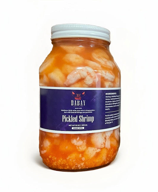 Authentic Cajun Pickled Shrimp – Wild-Caught Gulf Seafood (32 oz Large Jar)