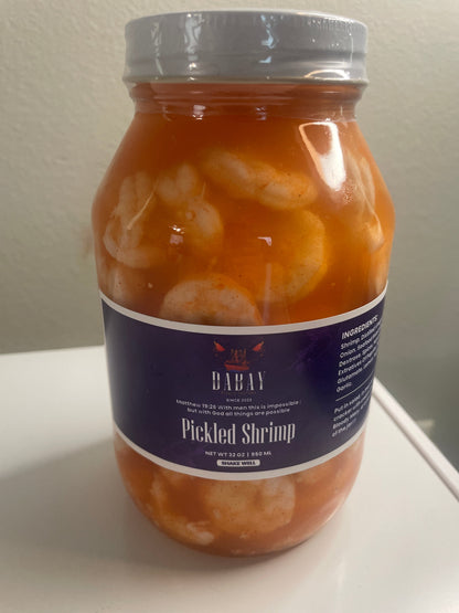 Authentic Cajun Pickled Shrimp – Wild-Caught Gulf Seafood (32 oz Large Jar)