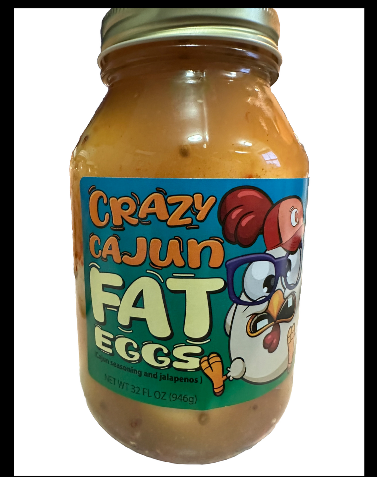 Crazy Cajun Pickled Jumbo Chicken Eggs & Jalapeños (32 fl oz)
