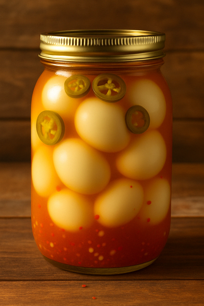 Crazy Cajun Pickled Jumbo Chicken Eggs & Jalapeños (32 fl oz)